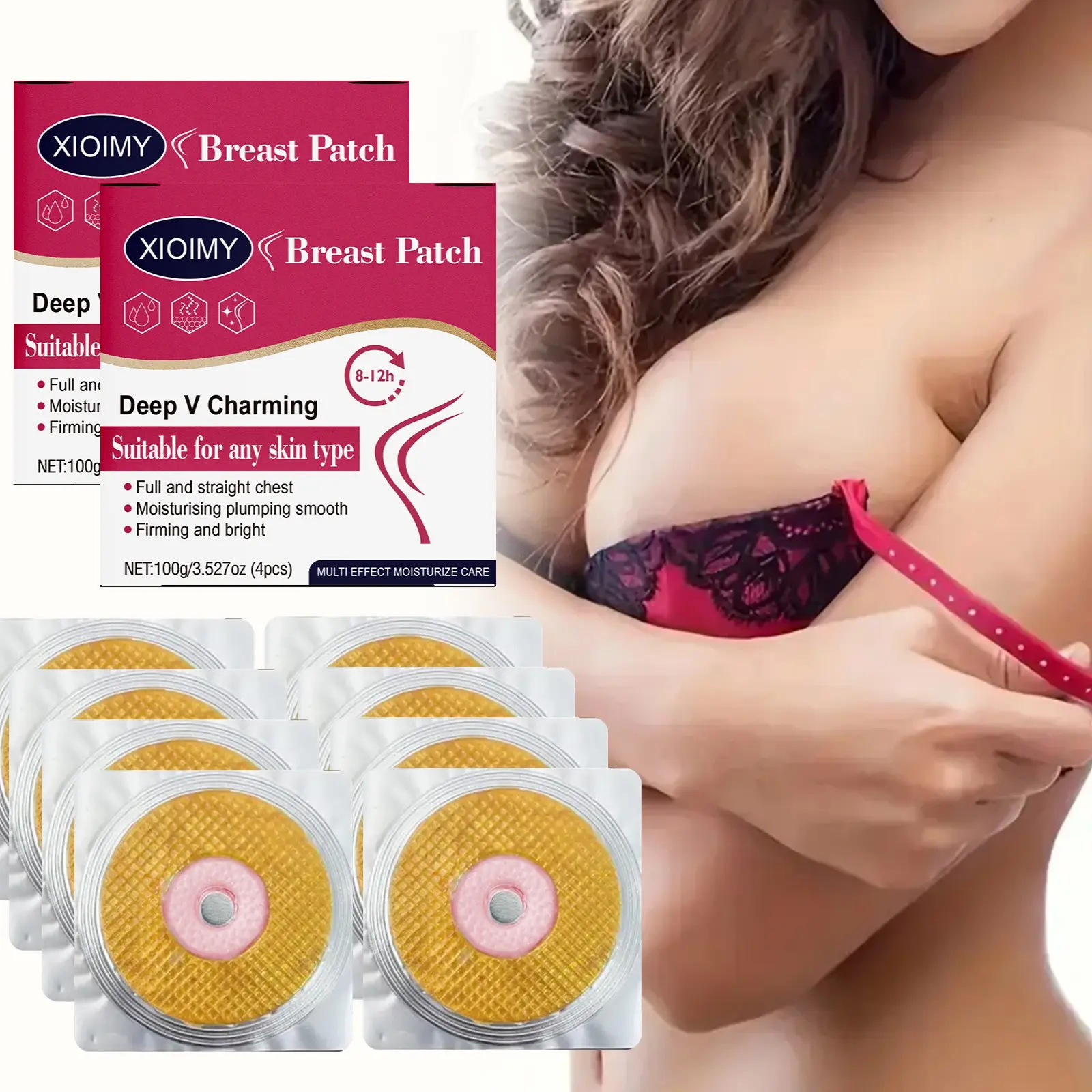 8pcs Chest Lifting Firming Patches, Strong Moisturizing, Deep Nourishing, Aloe Vera & Hyaluronic Acid, Suitable for All Skin Types