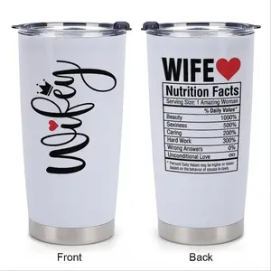 Wifey Funny White Tumbler 20oz Cup with Wife Nutrition Facts Perfect for Christmas Anniversary Valentines Birthday Gift Meaningful Romantic Drinkware Portable Water Bottles Flasks - Bottled, Mug