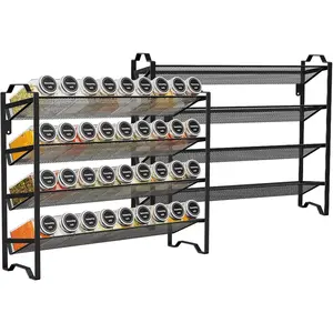 2 Pack 4 Tier Spice Rack Organizer,Stackable Counter Shelves,for Cabinet,Countertop,Pantry, Door or Wall, Mesh,Jars not Included, Black