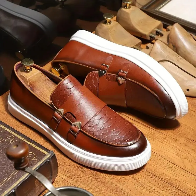 Men's Vintage-Inspired Faux-Leather Loafers - Casual Slip-On with Rubber Soles, Rounded Toes & Comfortable Insoles for All Seasons Moccasins