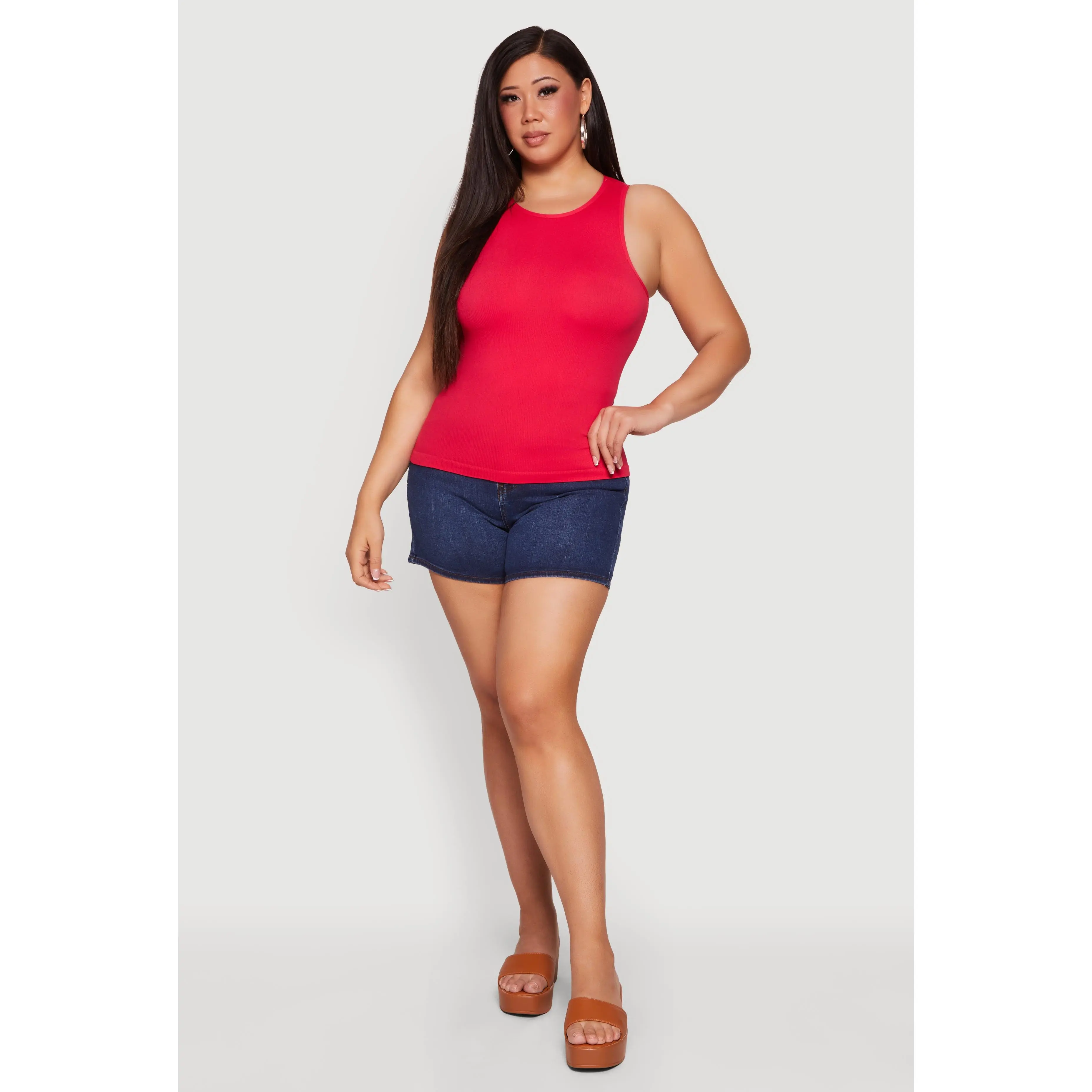 Plus Size Compression Rib High Neck Tank Top