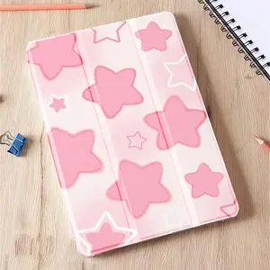 Pink star pattern, with adjustable bracket and pen slot, foldable non-slip TPU protective case, suitable for iPad mini, iPad Air, iPad Pro/iPad 10th generation, 11th generation and other series iPad protective cases