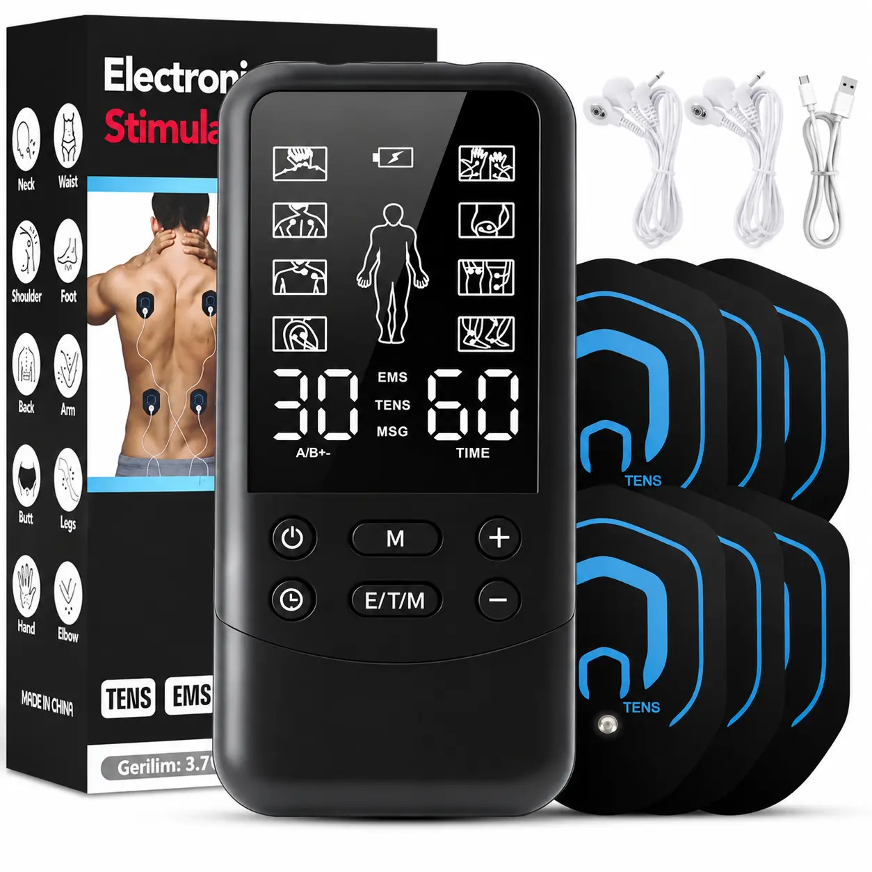 TENS Unit Muscle Stimulator, 3-In-1 EMS TENS Massage Machine With 8 Modes 30 Intensities, Rechargeable Therapy Device For Back Neck Shoulder Knee Leg Pain, 6 Electrode Pads Included