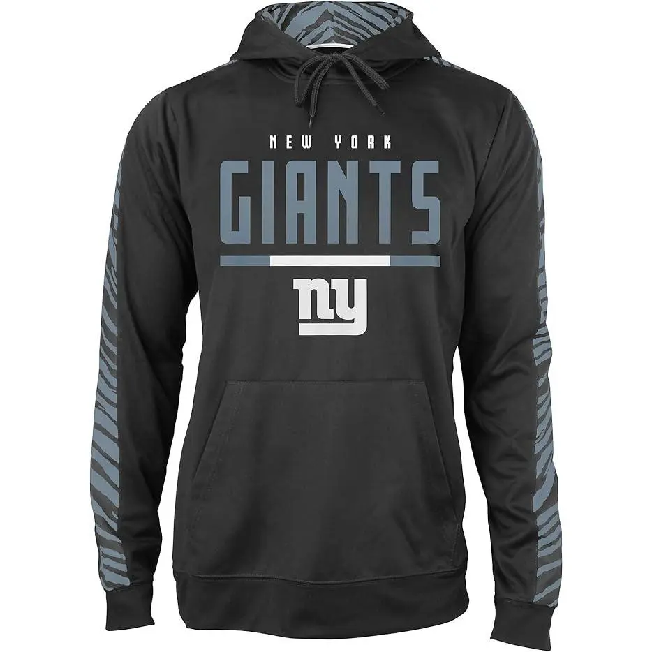 Zubaz NFL   Men's Linebacker 2 Color Zebra Tonal Sleeve Panel Hoodie, NEW YORK GIANTS