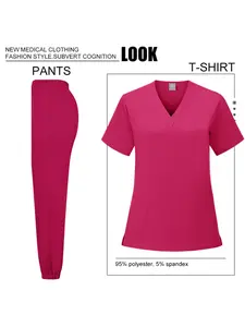 Unisex V-Neck Short Sleeve Scrub Set Breathable Quick Dry Work Wear Doctors