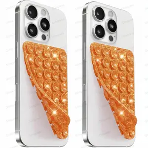 [Glitter Orange] Silicone Suction Phone Case Mount, 2PCS Non Slip Suction Cup, Silicon Adhesive Suction Cup Mount, Strong Grip Holder for Selfies and Videos Hands-Free Phone Accessories, Silicone Adhesive Stand Sticky for Cell Phone Smartphone