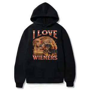 For Men & Women Funny Graphic Hoodie - I Love Wieners Funny Offensive Dachshund Bootleg Graphic T-Shirt - Cotton Crewneck Casual Streetwear Top
