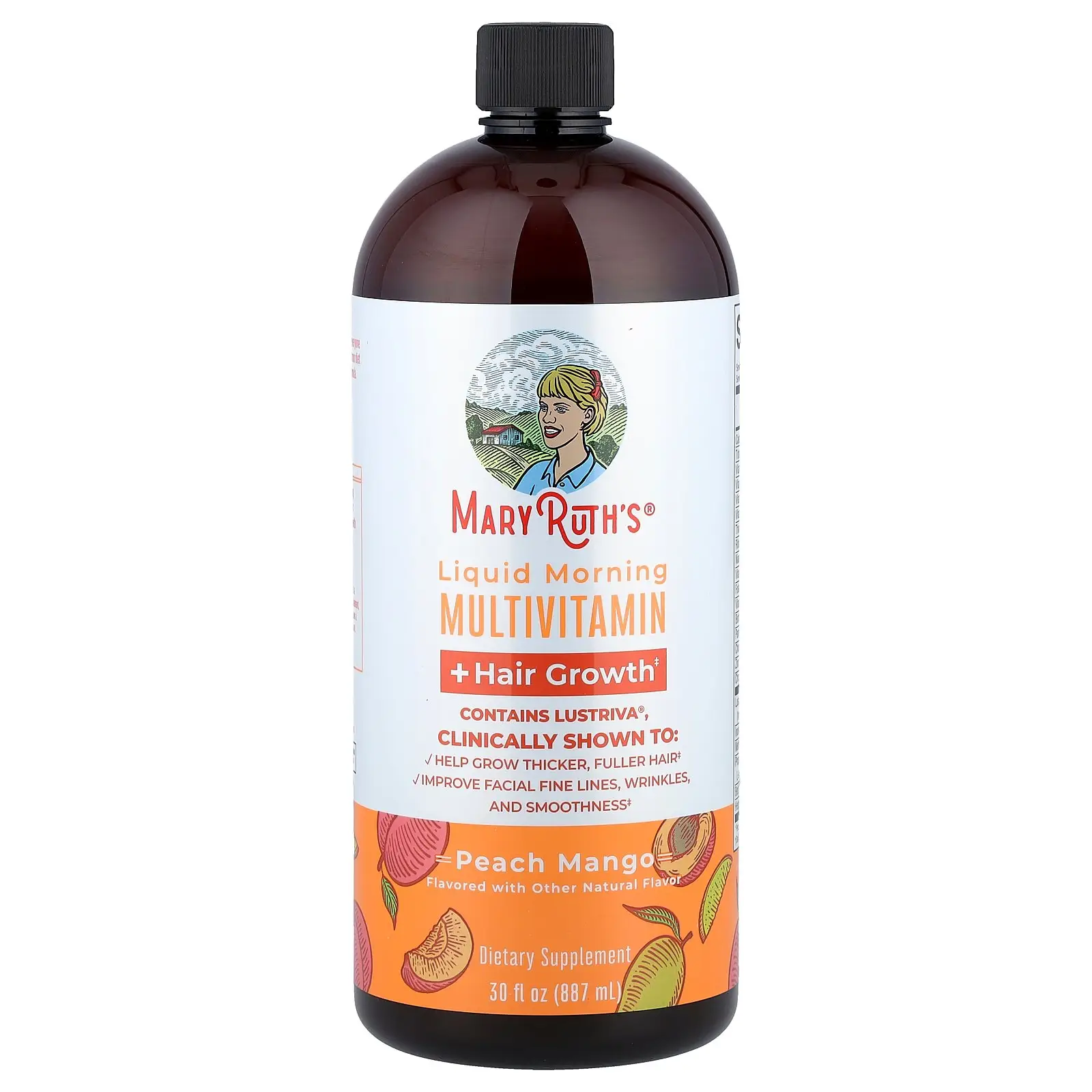 MaryRuth's Liquid Morning Multivitamin + Hair Growth, Peach Mango, 30 fl oz (887 ml)