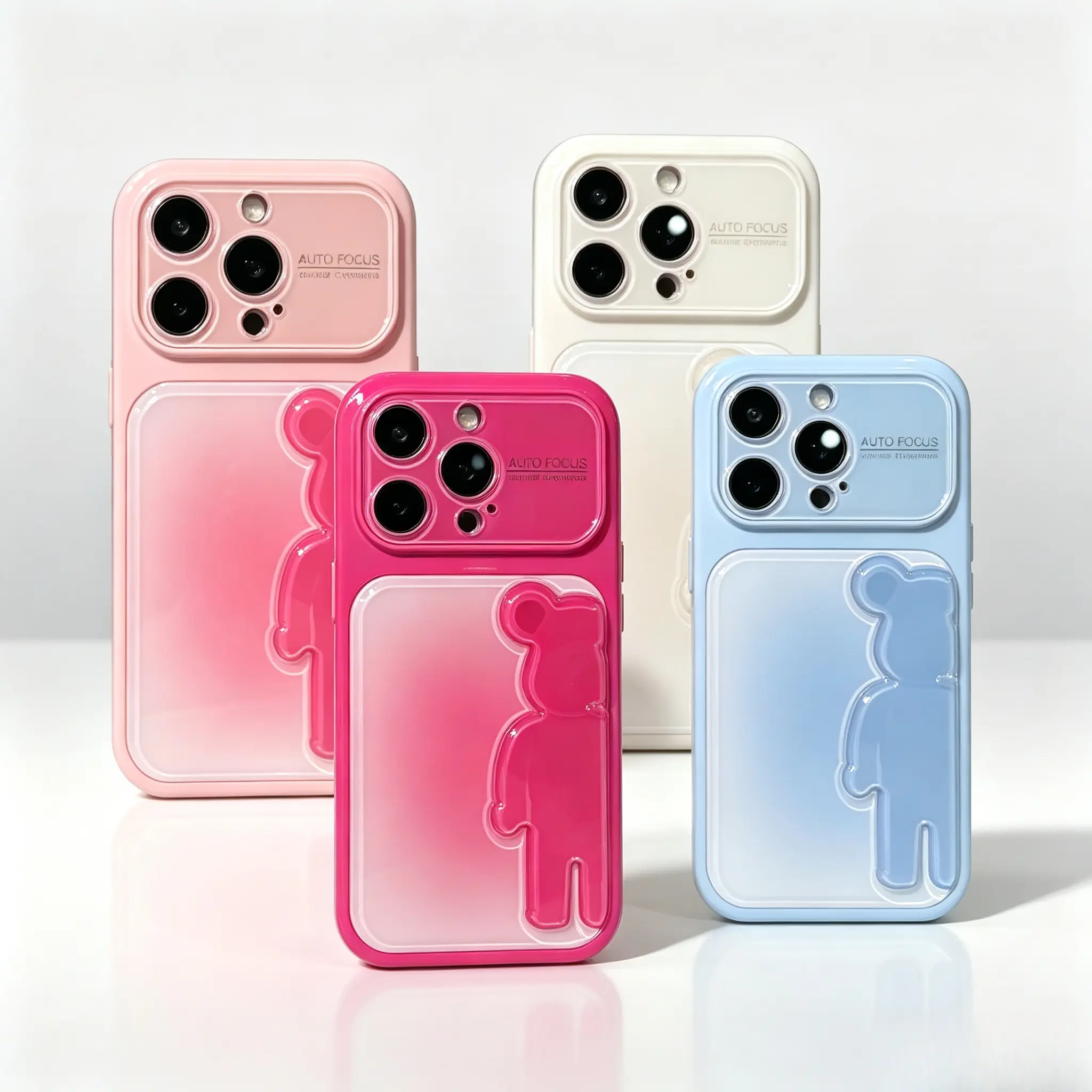 Gradient 3D Bear Acrylic Phone Case - Premium-Looking, Slip-Resistant, Dustproof Mobile Phone Accessories, Multi-Model Fits iOS iPhone 13/14/15/16/17 Series