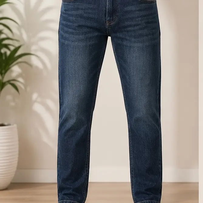 Men’s Classic Straight Leg Stretch Denim Jeans - Regular Fit, Casual Blue Pants
