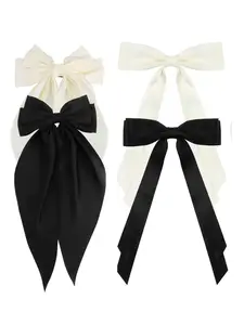 Silky Satin Hair Bows Set, 4pcs Cute Coquette Design, Colors, Oversized Long Tail Bow Barrettes, Ideal Gift for Women & Teens, Barrettes Hair Clips