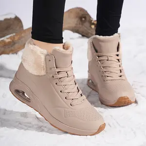 Women'S Mid-Calf Winter Boots with Soft Cushioned Air Cushion, Thick Fleece Lining & Breathable PU Upper - Round Toe Snow Boots for Cold Weather, Casual & Sporty Outfits, Winter Boots, Outdoor Footwear, Modern Footwear, Durable Construction