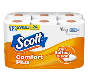 Scott ComfortPlus Toilet Paper, 12 Double Rolls, 231 Sheets per Roll, Septic-Safe, 1-Ply Toilet Tissue Bath Wipes