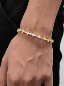 Gold Crystal Star Tennis Bracelet | Iced Out Cubic Zirconia Hip-Hop Jewelry for Men & Women | Shine Bright at Parties, Weddings & Daily Wear | Timeless Luxury Gift for Birthday, Anniversary & Special Moments | Elevate Your Style with Sparkle