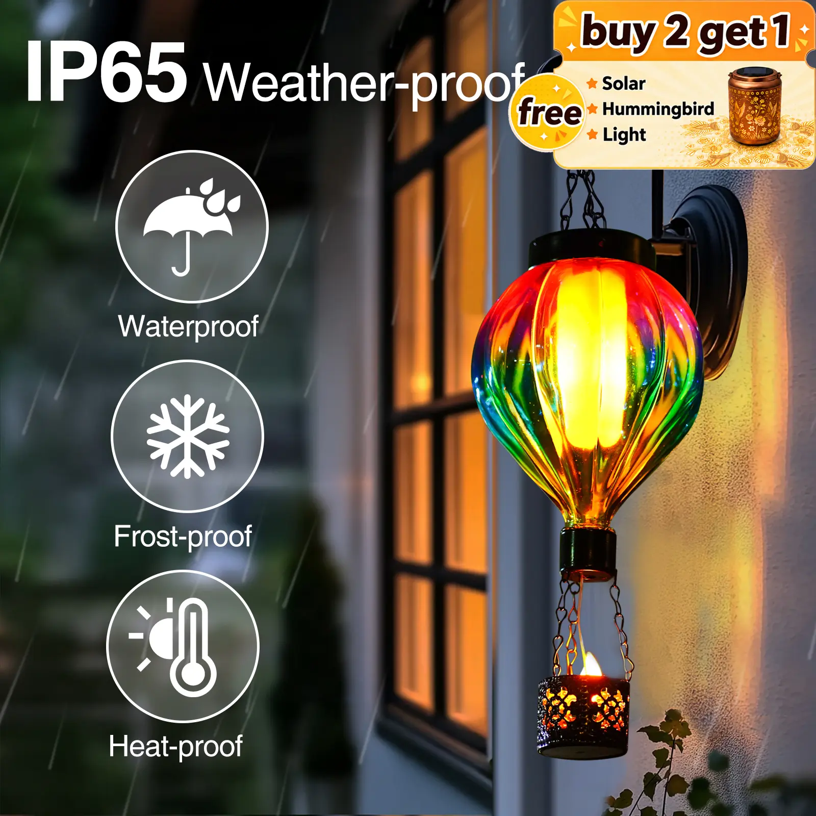 Solar Decorative Hot Air Balloon Wall Lantern - Waterproof Solar Lights Outdoor, Balloon Theme Party Decorations for Backyard Home Festive Lighting, Parties