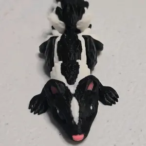 Tiny Skunk 3D Print - Black and White Design with Realistic Features and Unique Pose