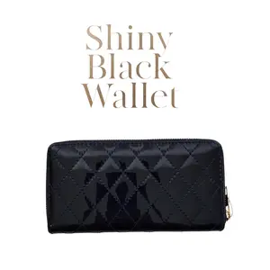 Iridescent Black Flat Wallet Coin Holder/Purse Card Holder Plain PU Leather Vegan Quilted