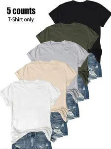 Women's Solid Round Neck Tee, Casual Short Sleeve Crew Neck Basic T-Shirt for Summer, Fashion Women's Top for Daily Wear