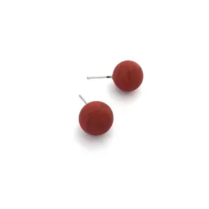 Dark Tomato Red Matte Ball Stud Earrings