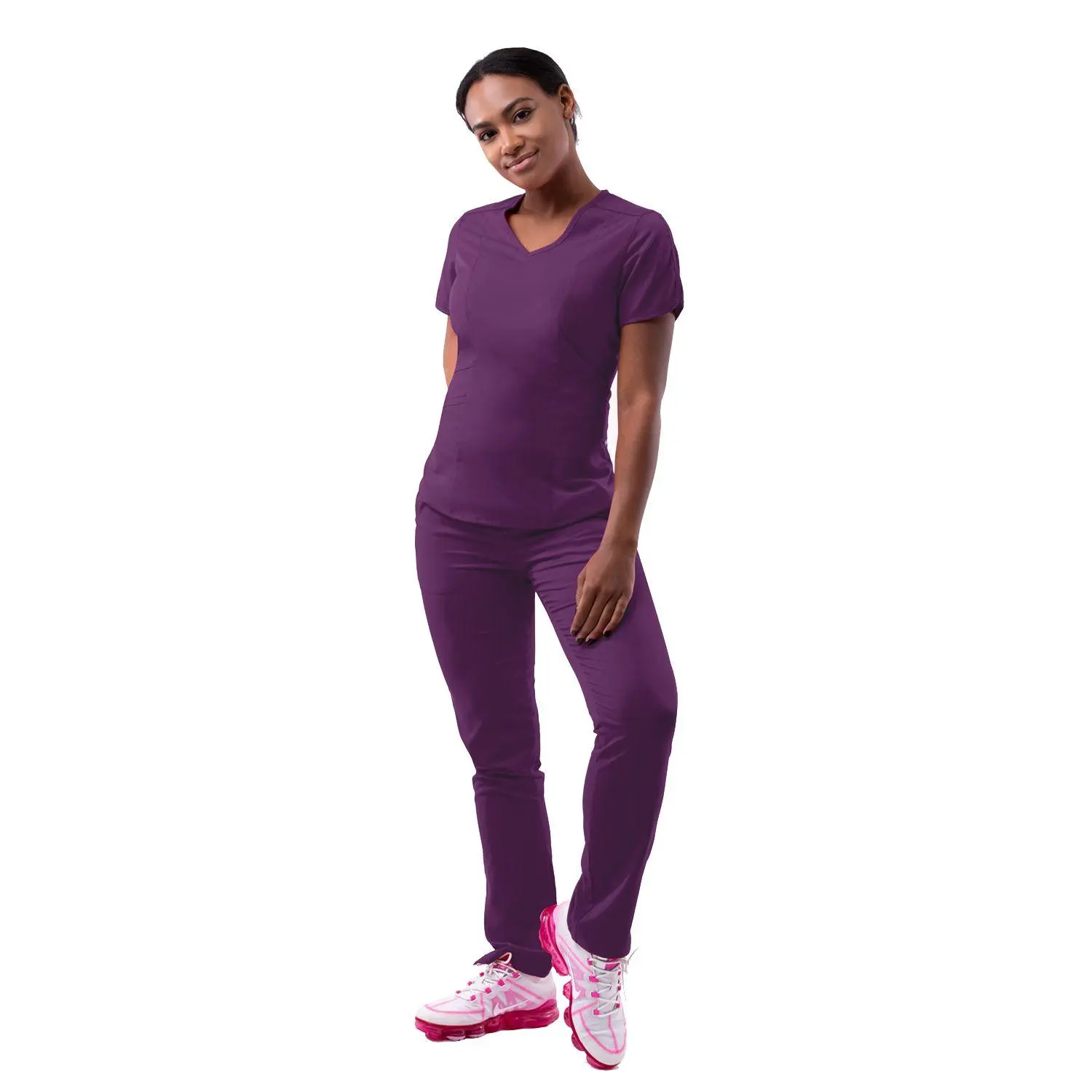 Modern V-Neck Scrub Top by Adar XXS-3XL / Eggplant