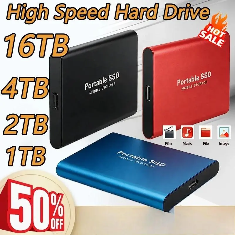 Large Capacity External Hard Drive Quiet Operation Mobile Storage SSD USB3.2 Type-C High Speed Solid Stae Disk For PC MAC