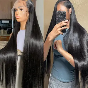 Bling Hair 32inch 13x6 Bone Straight Lace Front Wigs For Human Hair Wigs 180% Density Natural Black Color