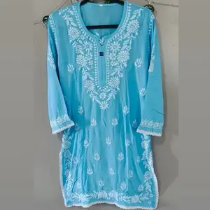 Sky Blue heavy embroidery Chikankari with gharara pants 2pcs