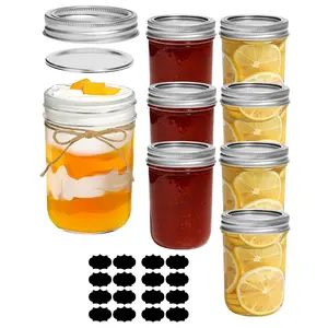 8oz/240ML Mason Jars, 8 Pack Regular Mouth Mason Jar with Lids and Labels, Small Glass Canning Jar for Spice, Jam, Honey, Jelly, Dessert, Shower Wedding Favors, DIY Candles Decor