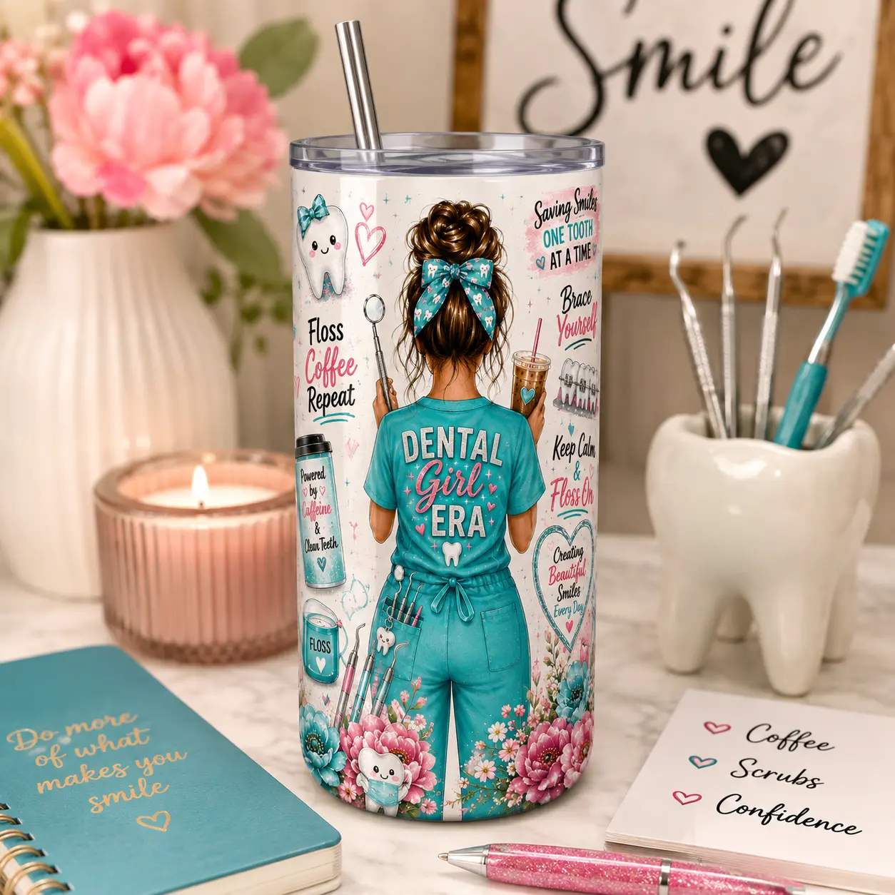 Dental Girl Era 20oz Tumbler – Dental Hygienist & Assistant Gift with Lid & Straw life
