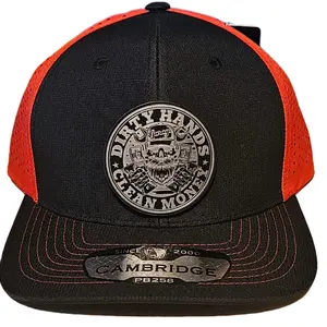 Cambridge Dirty Hands Clean Money Trucker Hats PB222 Black & Orange Snapback with Skull Emblem