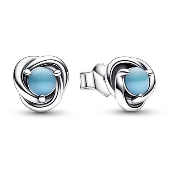 Pandora December Turquoise Blue Eternity Circle Stud Earrings 292335C02