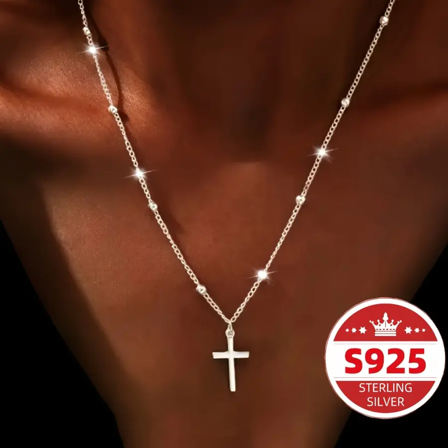 Women's S925 Sterling Silver Cross Pendant Necklace - Bohemian Retro Style Jewelry, Ideal Gift for Mothers on Christmas