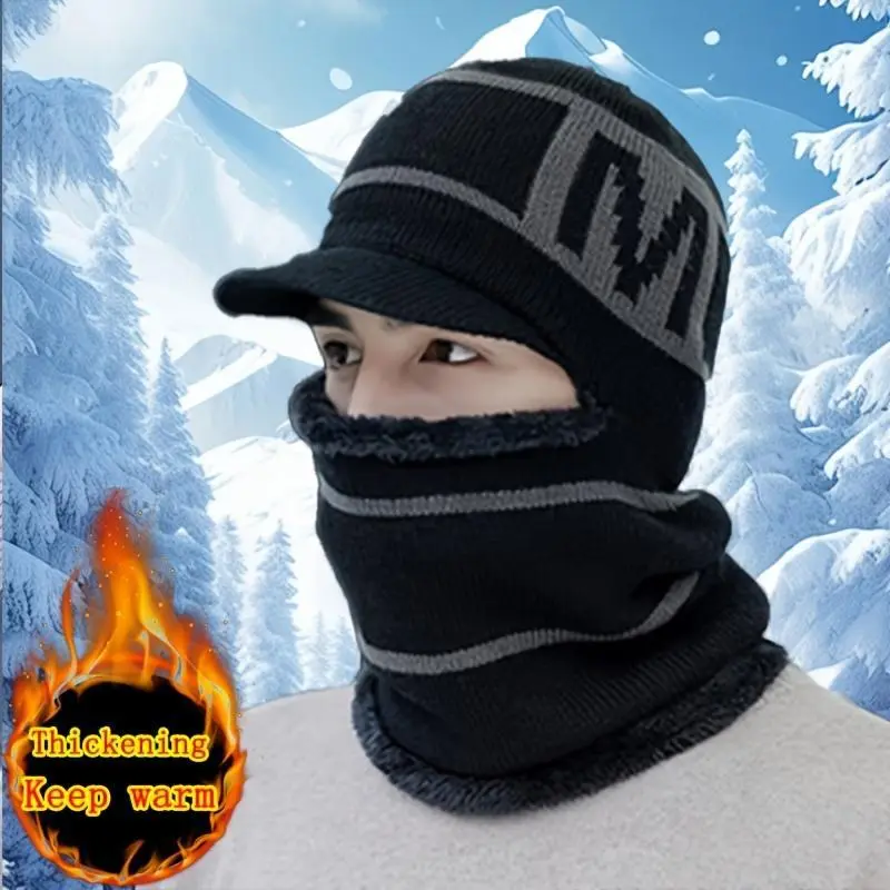 Men's 1-Piece Cotton Knit Winter Balaclava Mask - Non-Stretchy, Hand Washable, Ear Coverage, Thermal Warmth for Extreme Cold Outdoor Sports (Skiing, Hiking), One-Piece