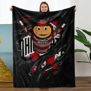 Ohio State University Brutus Mascot Cool Blanket, Vibrant Brutus Design, Background with Stripes, Perfect for Dorm Room Decor, Striped Blankets