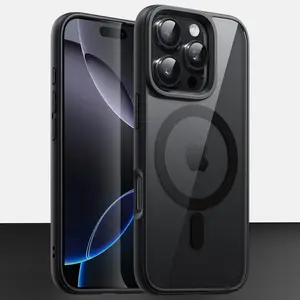 Transparent magnetic Casing for iPhone 11 12 13 14 15 16 Pro Max Plus with a sturdy hard shell and supports wireless charging