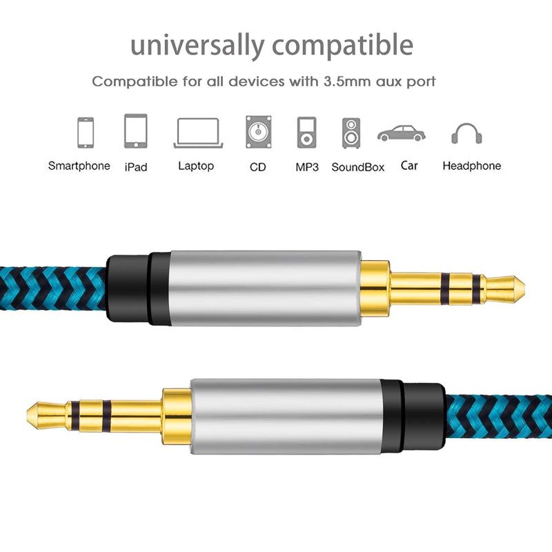 Aux Cord 5ft/1.5M, Nylon Braided 3.5mm Audio Cable Headphone Cable 3.5mm Male to Male Aux Cord for Car, for Headphone,Tablets, Speakers