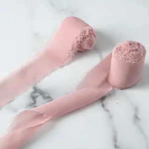 2 Pack Dusty Rose Silk-Like Chiffon Linen Ribbon Roll For Bouquets, Wedding Invitations Gift Wrapping 6yd