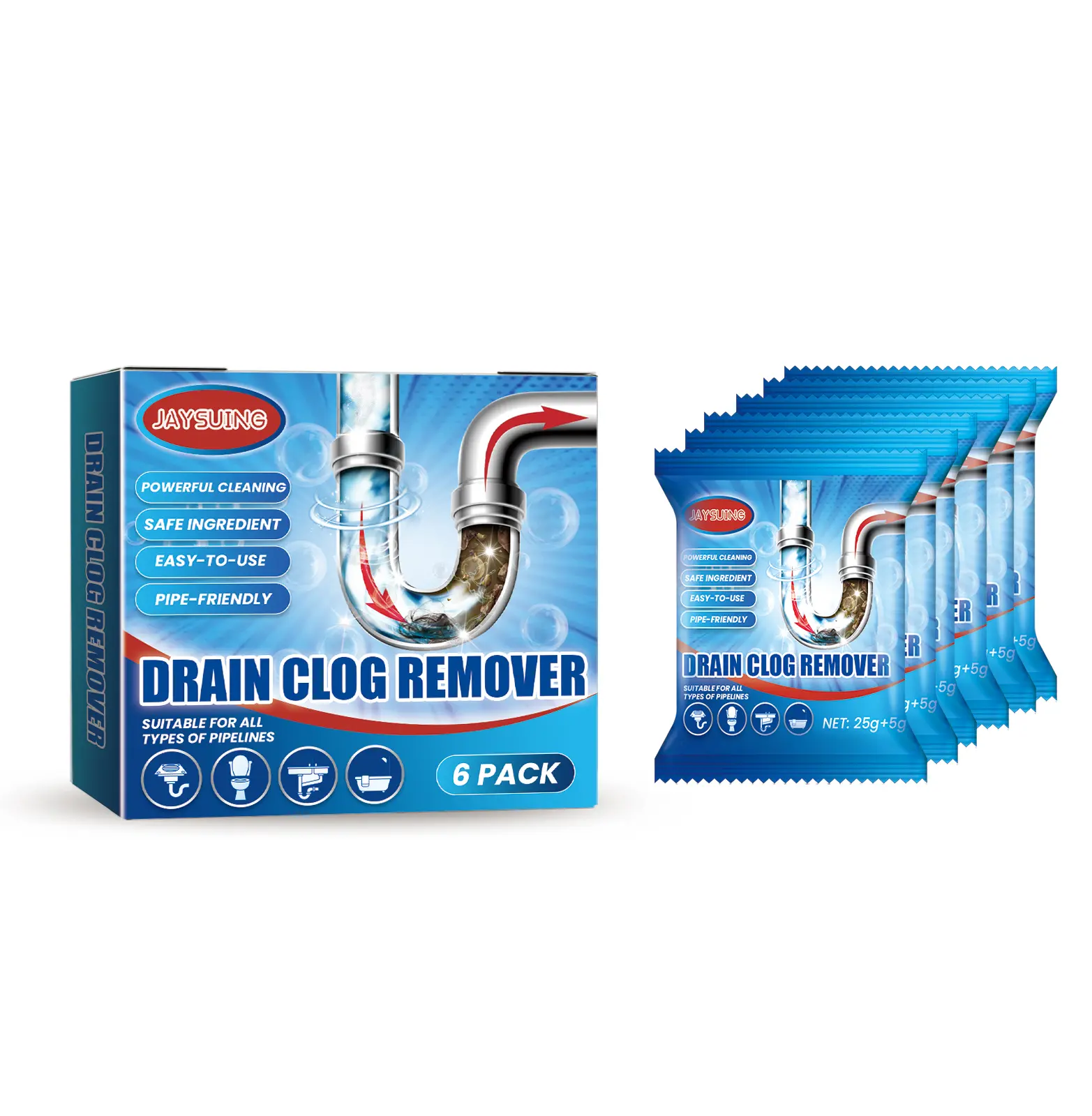 Drain Clog Remover Powder with Baking Soda, Lemon Extract, Clears Hair & Debris, Odor Eliminator