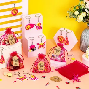 36 Pcs Softball Party Favors, Softball Party Decorations with Softball Keychains Thank You Gift Tag Hot Pink Organza Bags for Softball Sports Team Gifts Club Rewards