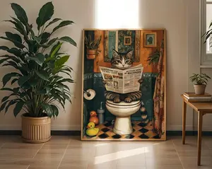 Cat Bathroom Wall Art Print | Cat Wall Art | Maximalist Wall Decor | Cat Poster | Cottagecore Print | Floral Bath Wall Art | Cat Lover | Cat Mom | Unframed