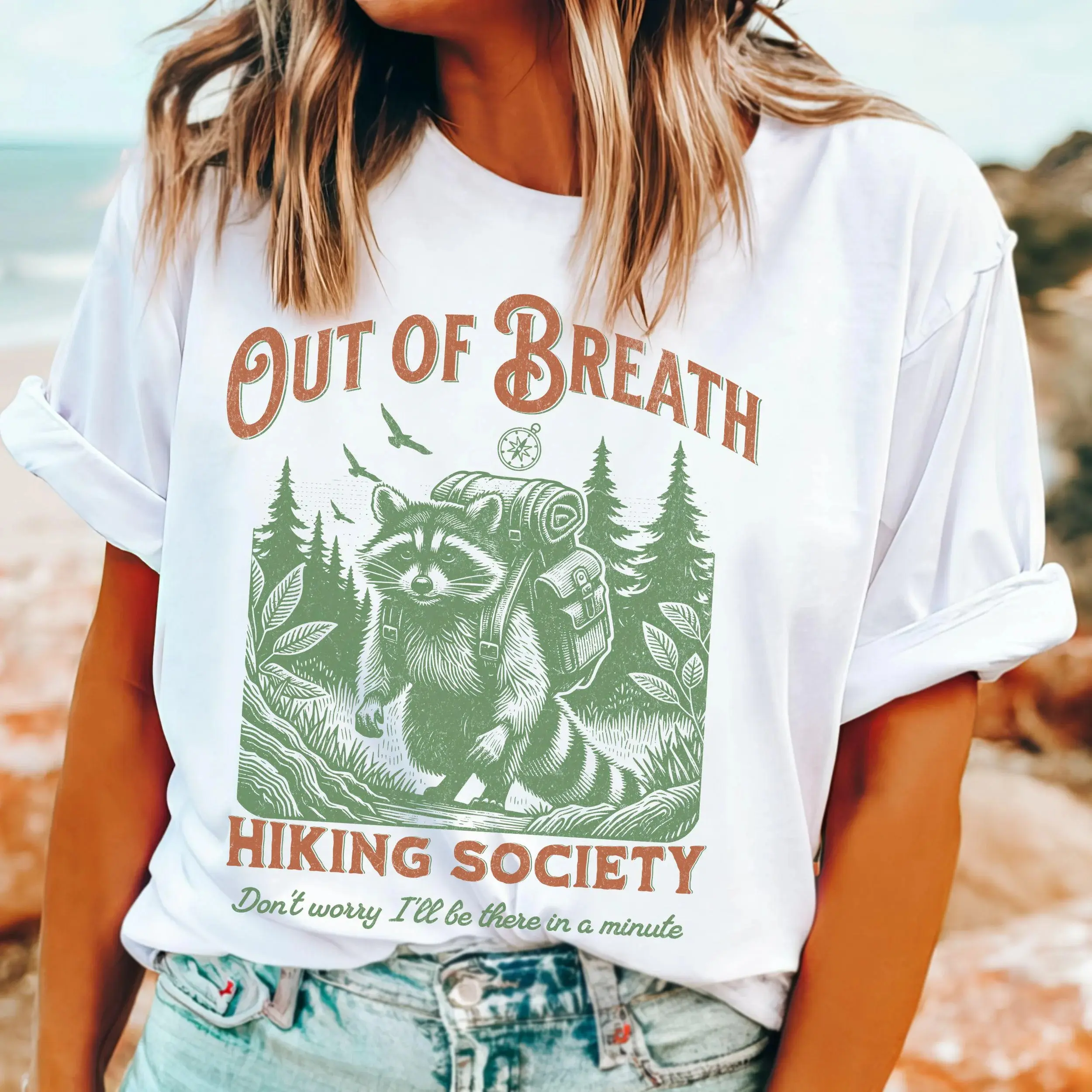 Comfort Colors Out of Breath Hiking Society Shirt, Racoon Shirt, Trash Panda Shirt, Raccoon Tshirt, Hiking T-shirt, Nature Shirt, Retro Shirt