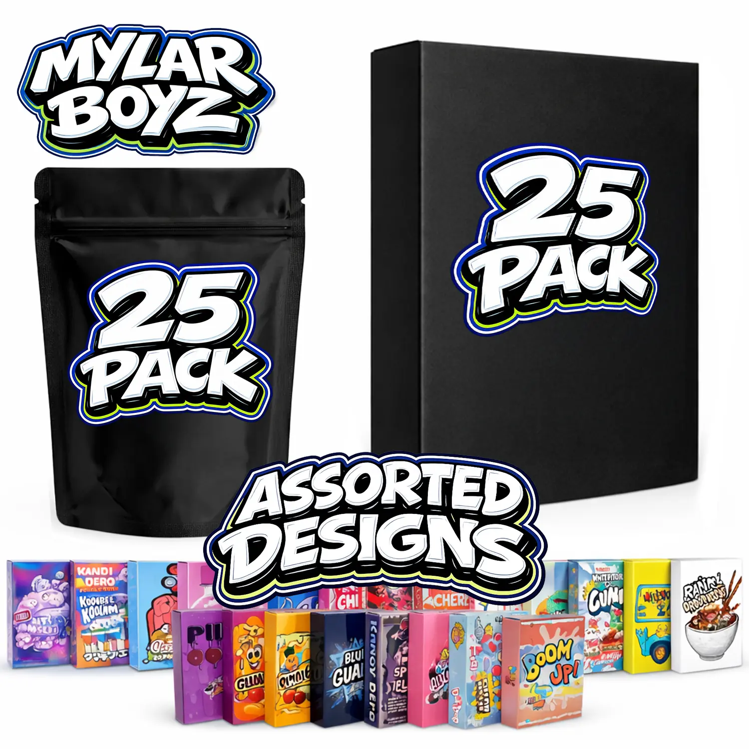 25 Pack Small (3.5inx 5in) Boxes with Matching Zip Bags Packaging Bundle – Assorted Designs