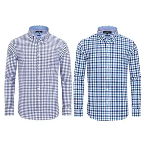 2-Pack Alimens & Gentle Men's Plaid Button Down Shirts Cotton Long Sleeve Dress Shirts Regular Fit Gingham Shirts Top Menswear