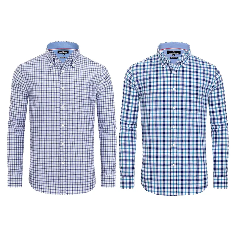 2-Pack Alimens & Gentle Men's Plaid Button Down Shirts Cotton Long Sleeve Dress Shirts Regular Fit Gingham Shirts Top Menswear