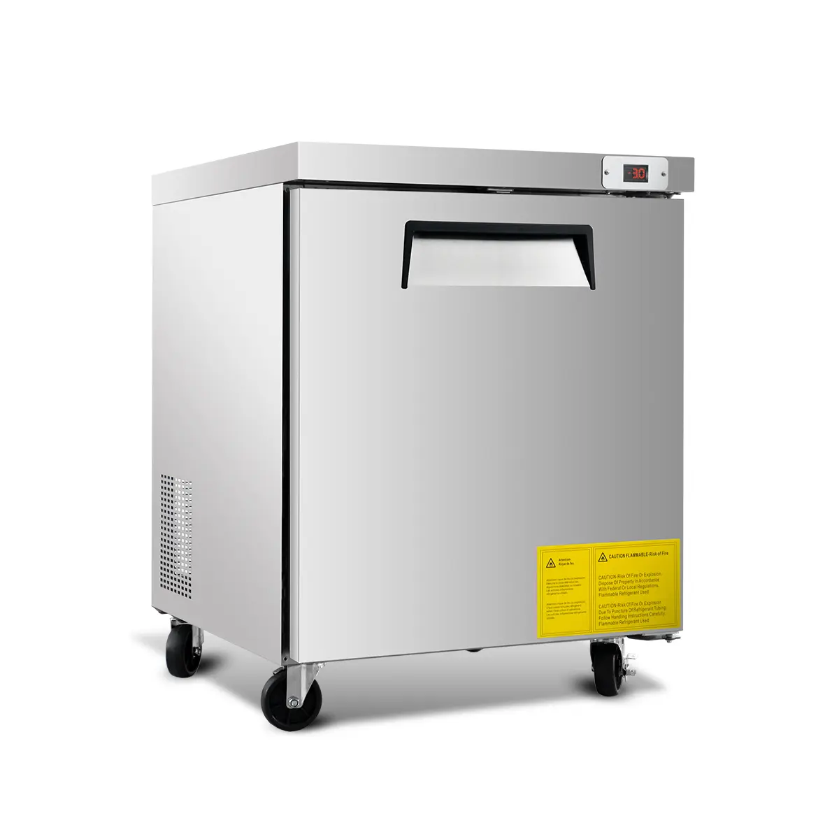 Commercial Undercounter Freezer Stainless Steel Single Door Reach-In Compact Refrigerator for Restaurant Bar Kitchen Prep, Digital Temperature Control Auto Defrost Adjustable Shelves, 155 lb Capacity, Silver