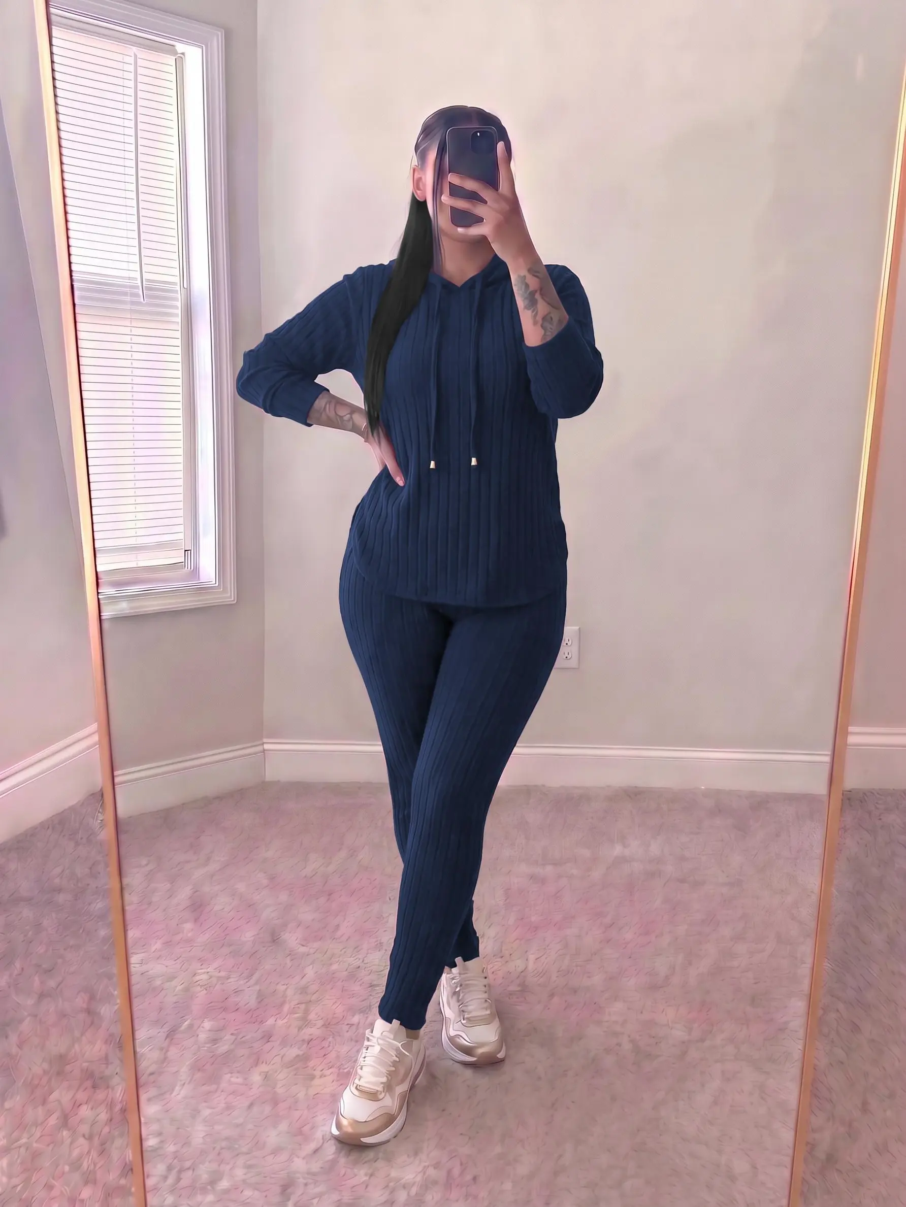 USBOUTIQUE CHIC Women's 2026 autumn and winter Oversized Two Piece Set Long Sleeve Top & Drawstring Pants Lounge Outfit