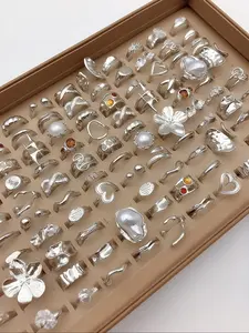 Women's Elegant Vintage Ring Set with Floral & Faux Pearl Designs, Perfect for Daily Wear, Parties, Weddings, Autumn Winter Jewelry Collection, Fashion Rings