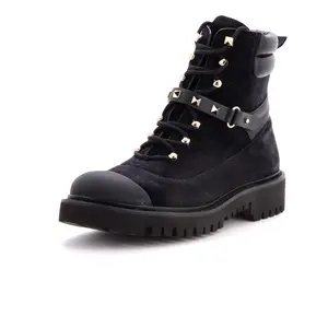 Pre-owned Valentino Garavani Women's Rockstud Combat Boots Suede and Leather by Rebag