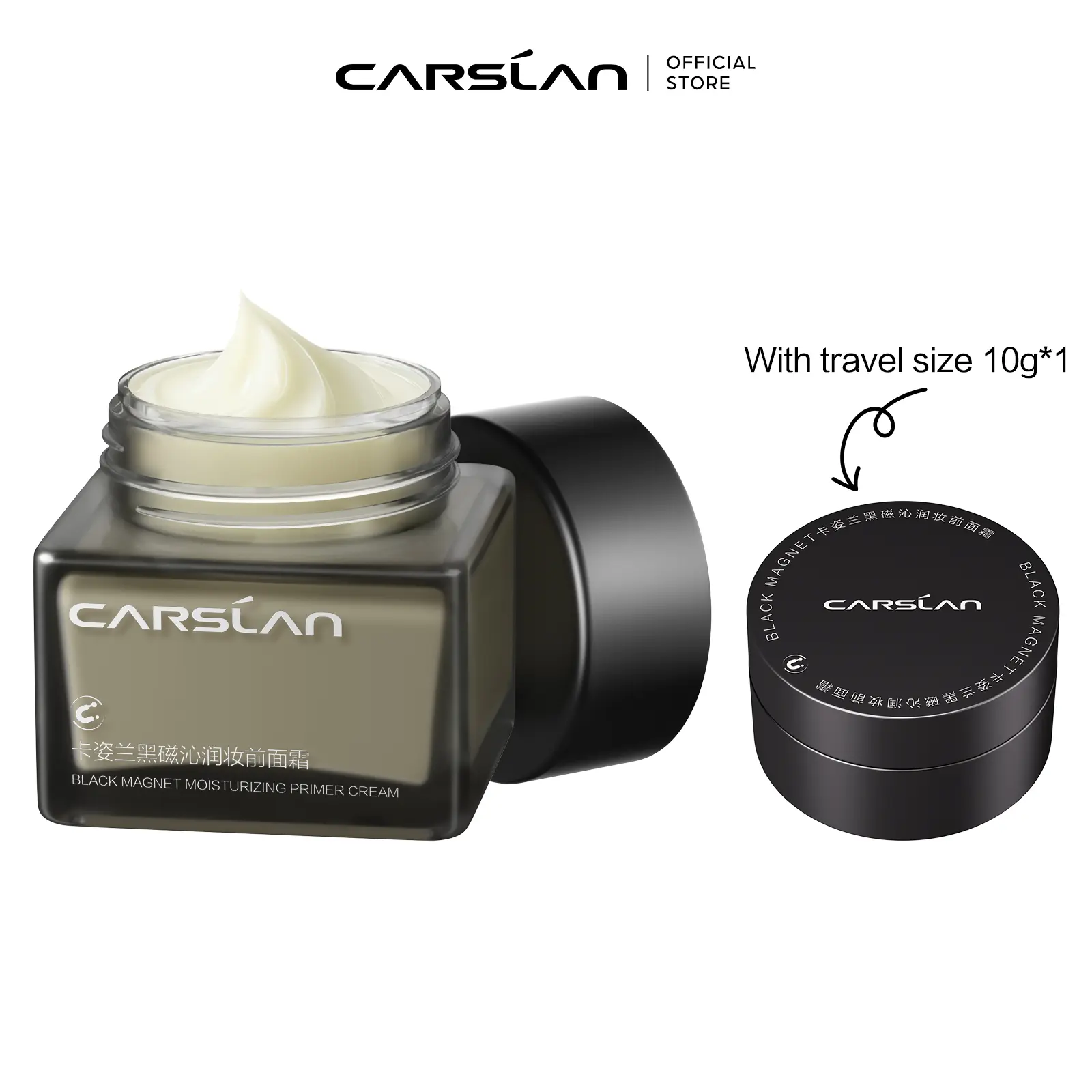 CARSLAN Black Magnet Moisturizing Primer Cream Makeup Grip 2IN1 Moisturizer Hydrating Face Primer 24H Locked Makeup With Hyaluronic Acid Vitamin E