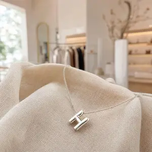 Trendy Silver Plated Bubble Letter Necklace • Dainty Balloon Initial Pendant • Custom Name Chunky Aesthetic Jewelry Gift